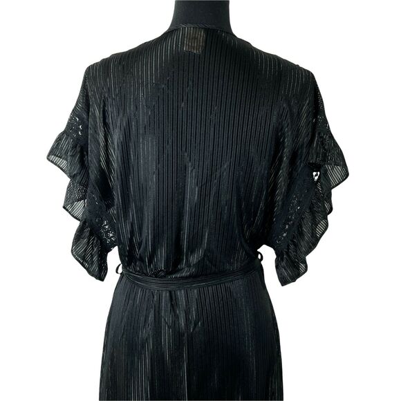 Vintage Molyclaire Black Lace Maxi Peignoir Textured Stripe Gown Matching Robe S - Picture 6 of 7